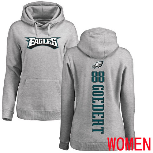 Women Philadelphia Eagles #88 Dallas Goedert Ash Backer NFL Pullover Hoodie Sweatshirts